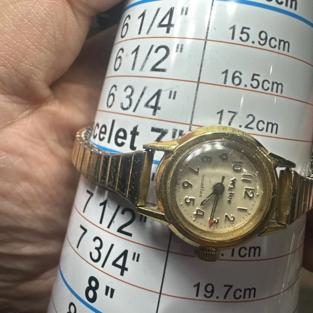 Works Vtg Wyler Incaflex Watch Women 21mm Gold Swiss Stretch Band Manual Wind 7